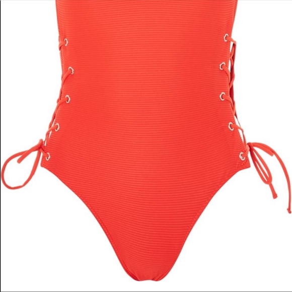 Topshop Red Lace-Up One Piece Swimsuit - Picture 3 of 4